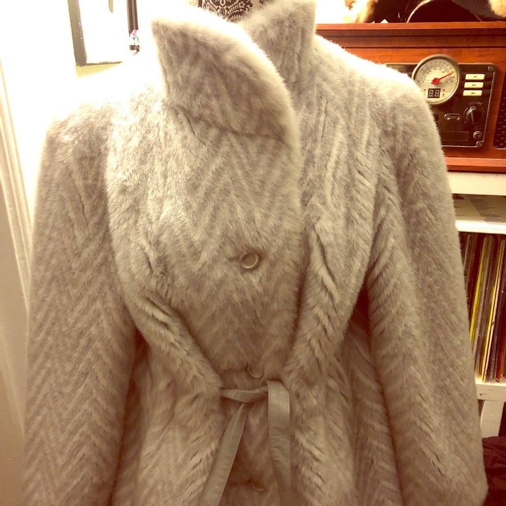Vintage faux fur grey and white striped